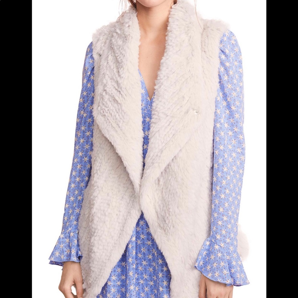 June Rabbit Fur Asymmetrical Open Draped Vest - image 1
